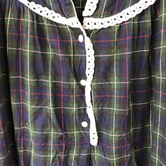 Vintage Geffy Nightgown Womens Small Plaid Flannel Lace Trim Dress 90s - Picture 16 of 16
